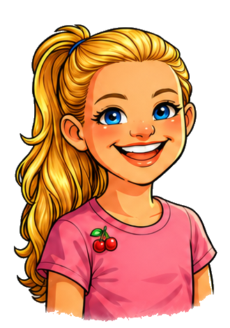 Cherry Wright character illustration smiling in a pink shirt with cherries